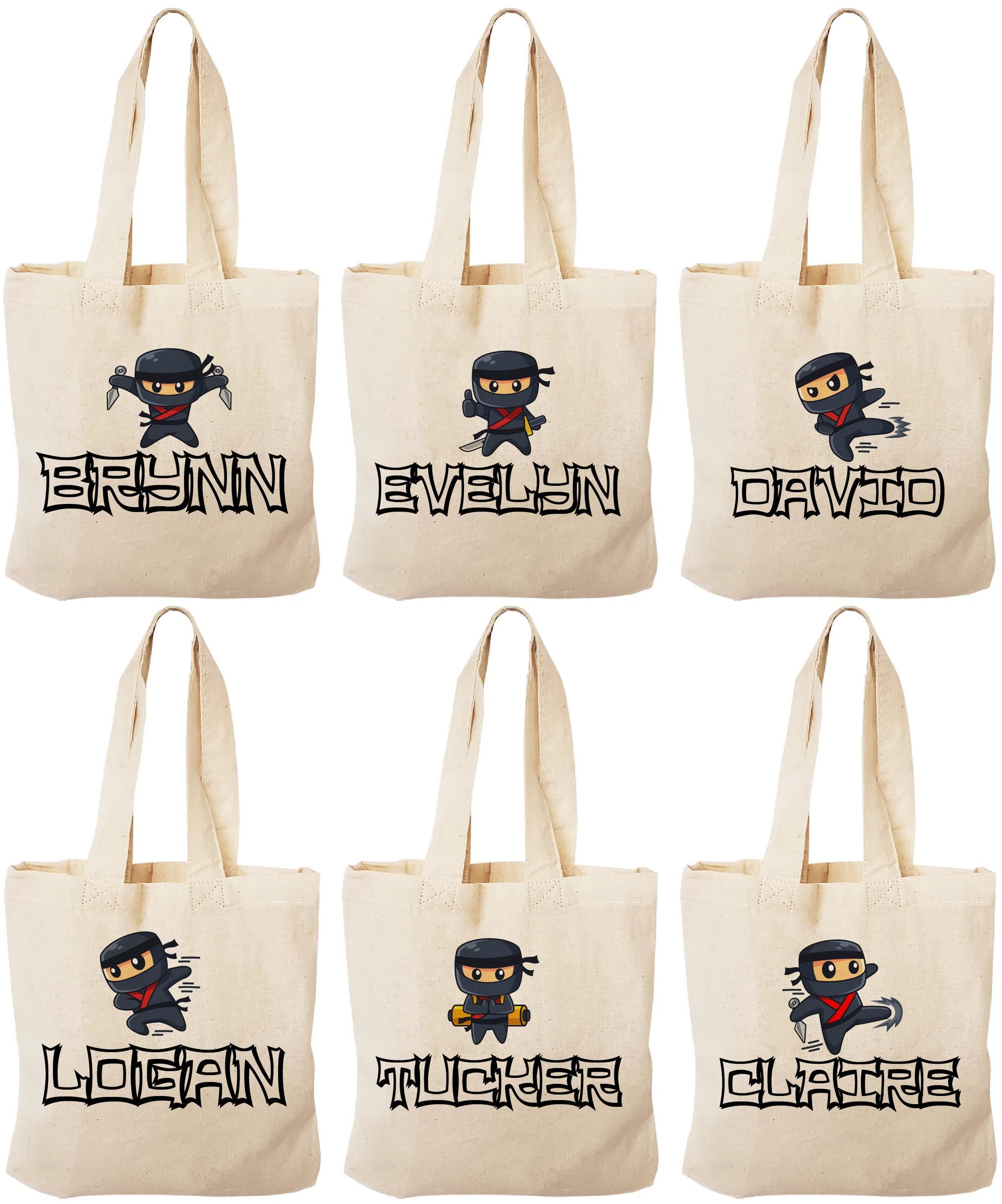 Personalized Ninja Party Favor Bags - Set of Three Bags