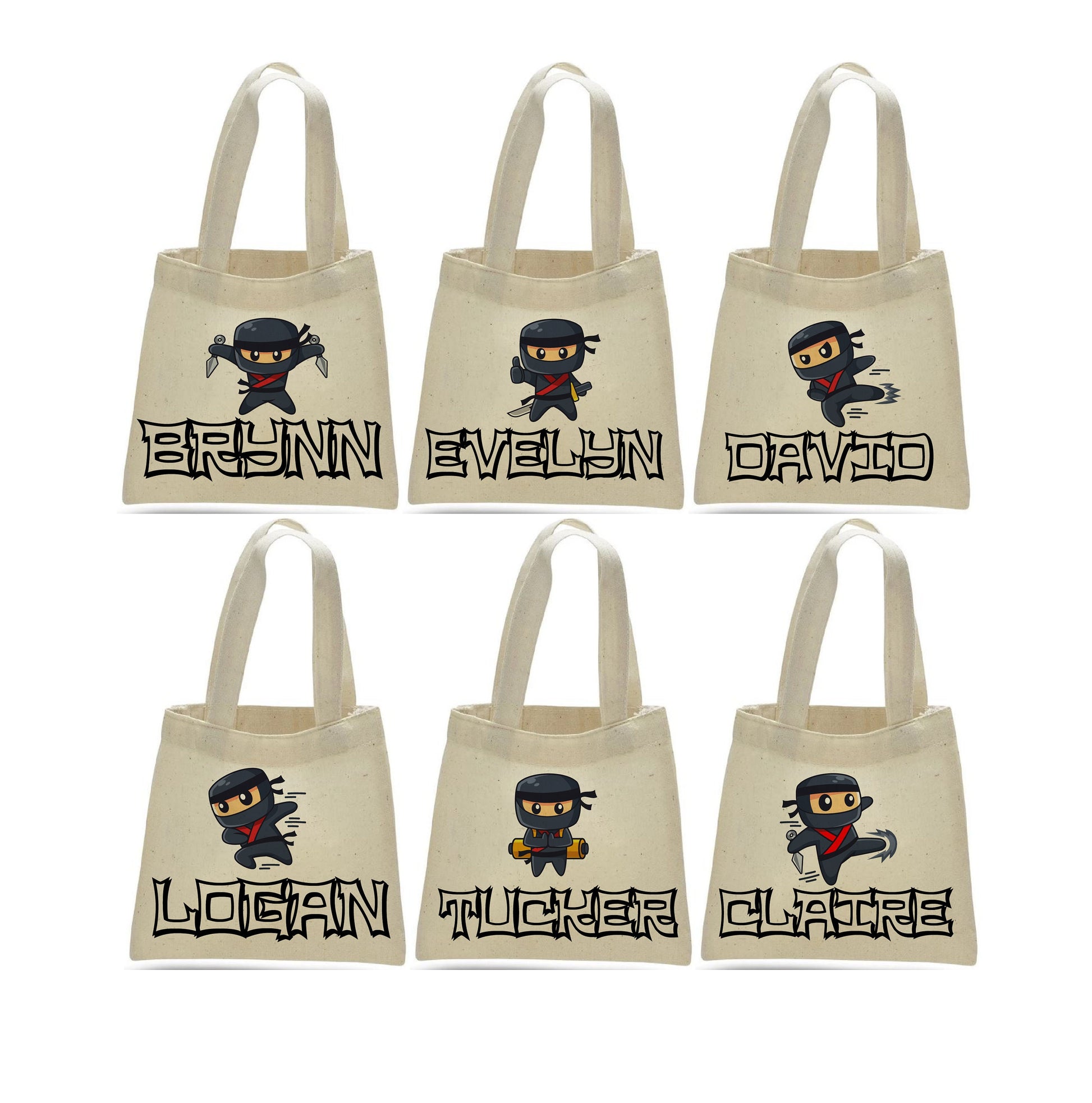 Personalized Ninja Party Favor Bags - Set of Three Bags