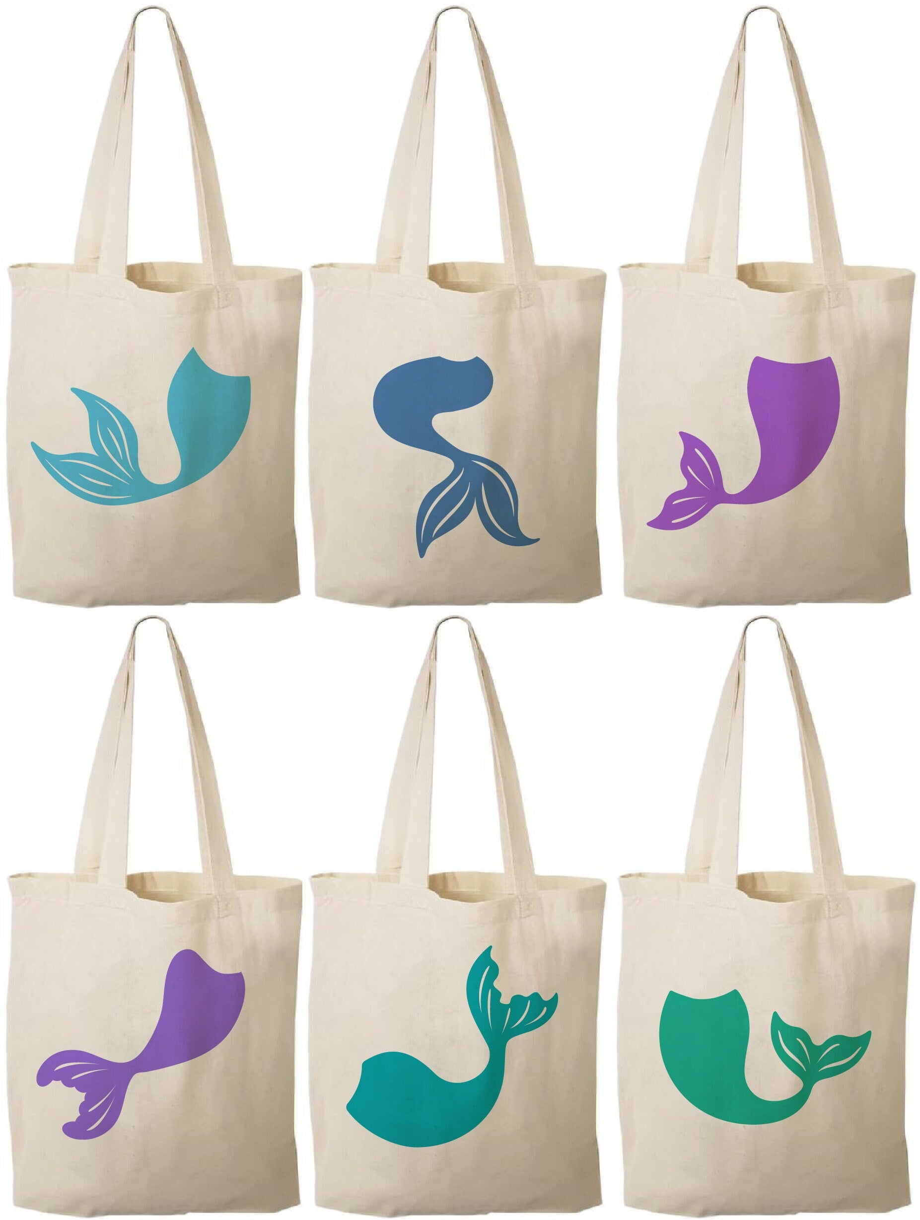 Mermaid Tail Party Favor Bags – Set of 6 Cotton Totes