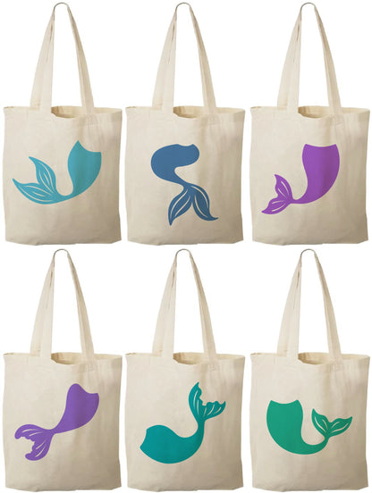 Mermaid Tail Party Favor Bags – Set of 6 Cotton Totes