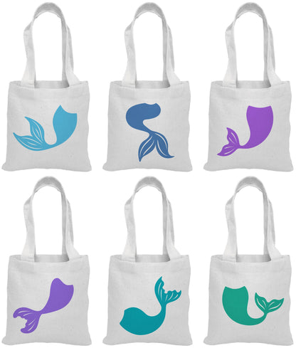 Mermaid Tail Party Favor Bags – Set of 6 Cotton Totes