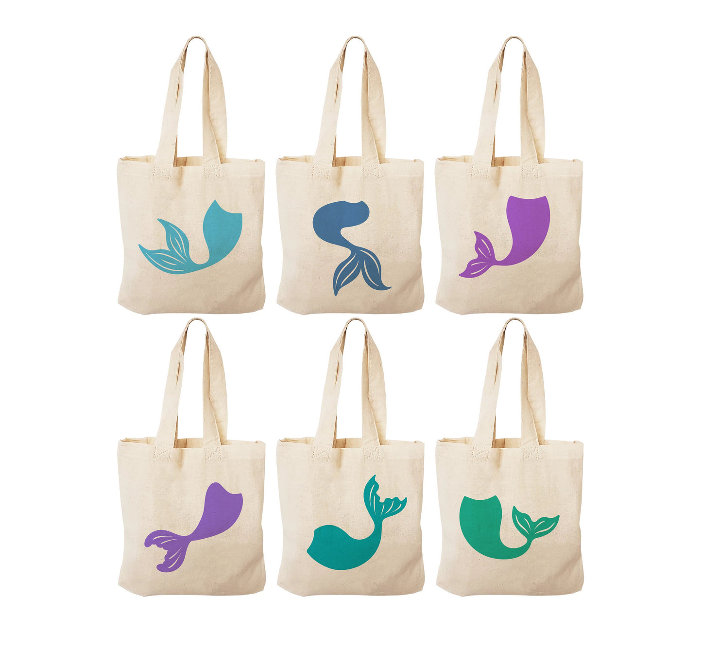 Mermaid Tail Party Favor Bags – Set of 6 Cotton Totes