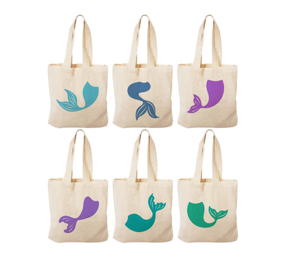 Mermaid Tail Party Favor Bags – Set of 6 Cotton Totes