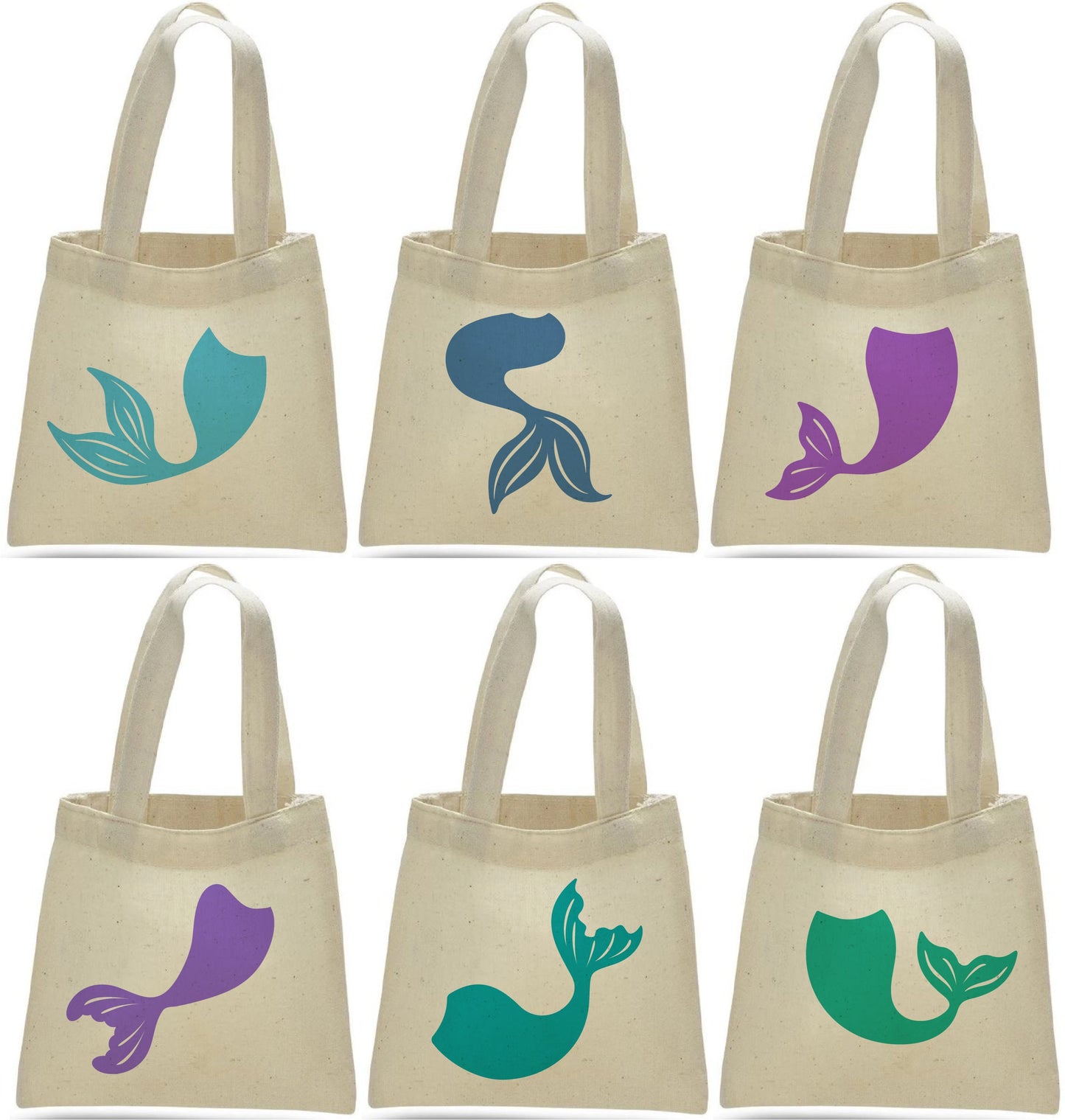 Mermaid Tail Party Favor Bags – Set of 6 Cotton Totes