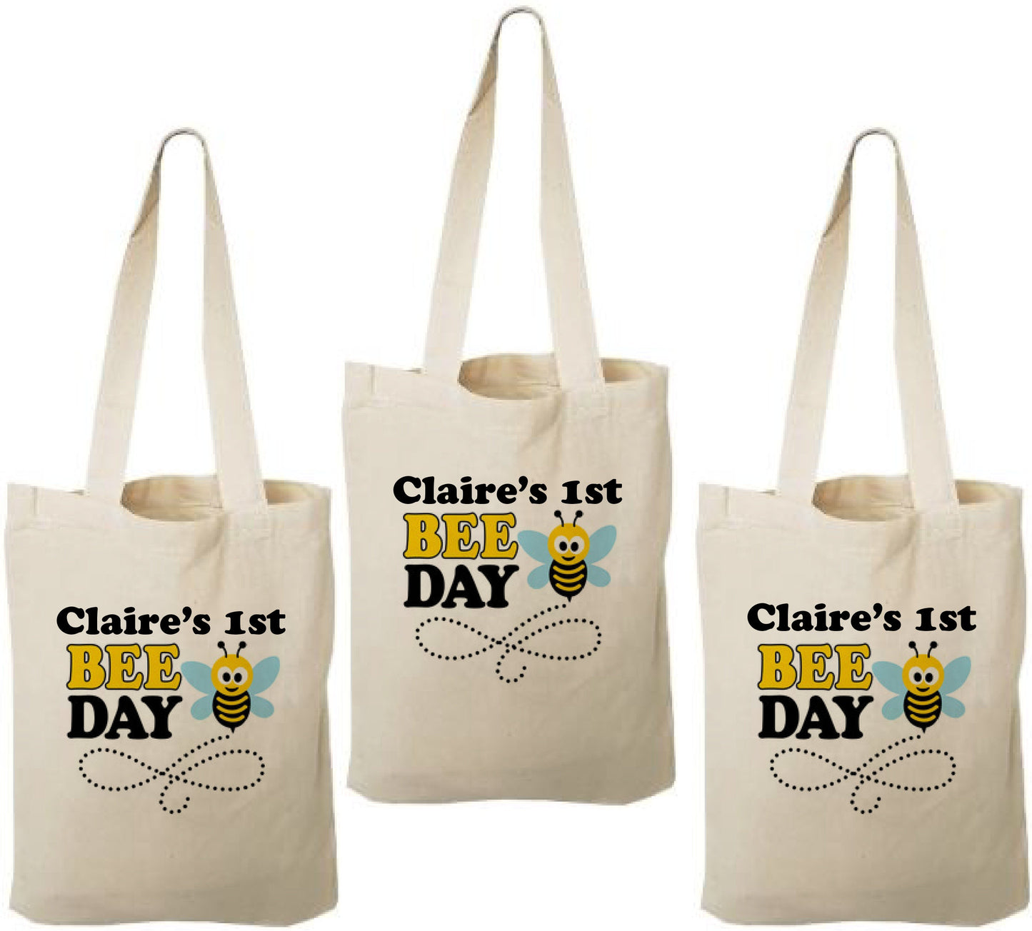 Personalized Bee-Day Party Favor Bags - Set of Three Bags