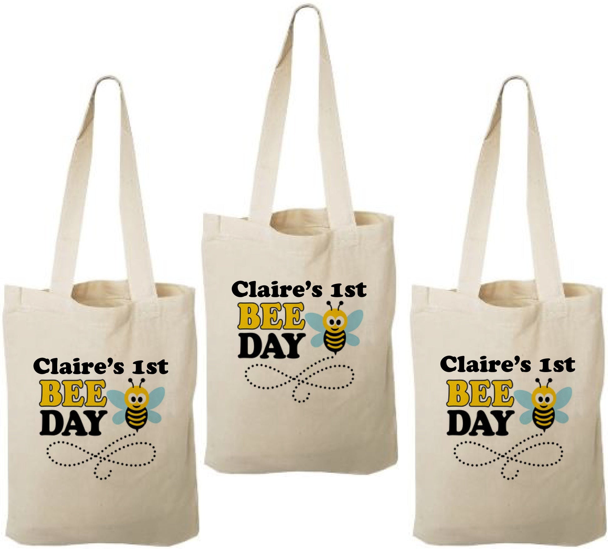 Personalized Bee-Day Party Favor Bags - Set of Three Bags
