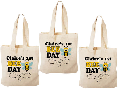 Personalized Bee-Day Party Favor Bags - Set of Three Bags