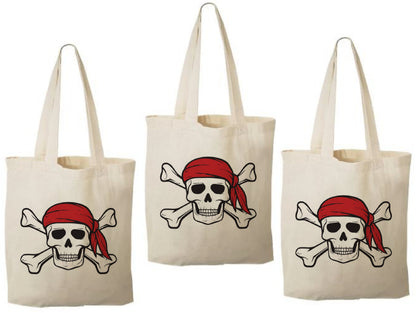 Pirate Party Favor Bags – Skull & Crossbones Cotton Treat Bags, Set of 3