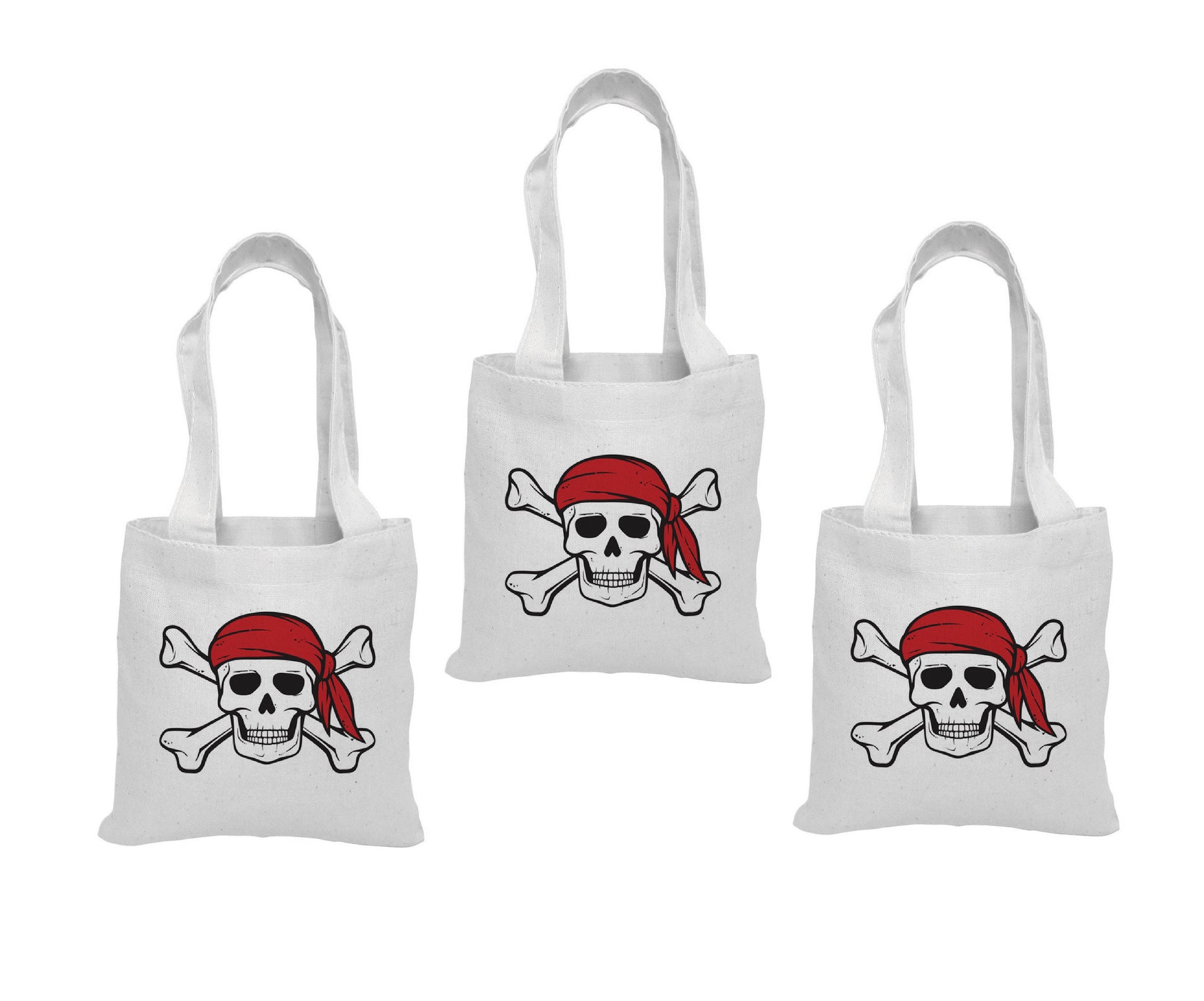 Pirate Party Favor Bags – Skull & Crossbones Cotton Treat Bags, Set of 3