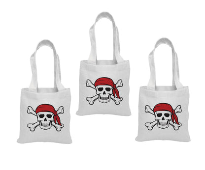 Pirate Party Favor Bags – Skull & Crossbones Cotton Treat Bags, Set of 3