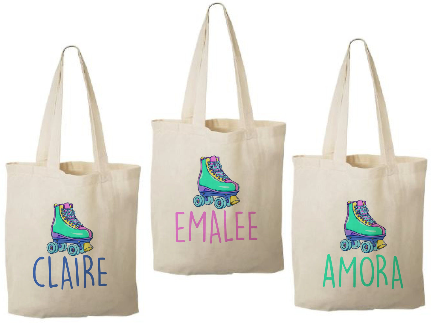 Custom Roller Skating Party Favor Bags - Perfect for Roller Skating Themed Parties & Events! - Set of Three Bags Personalized with Names