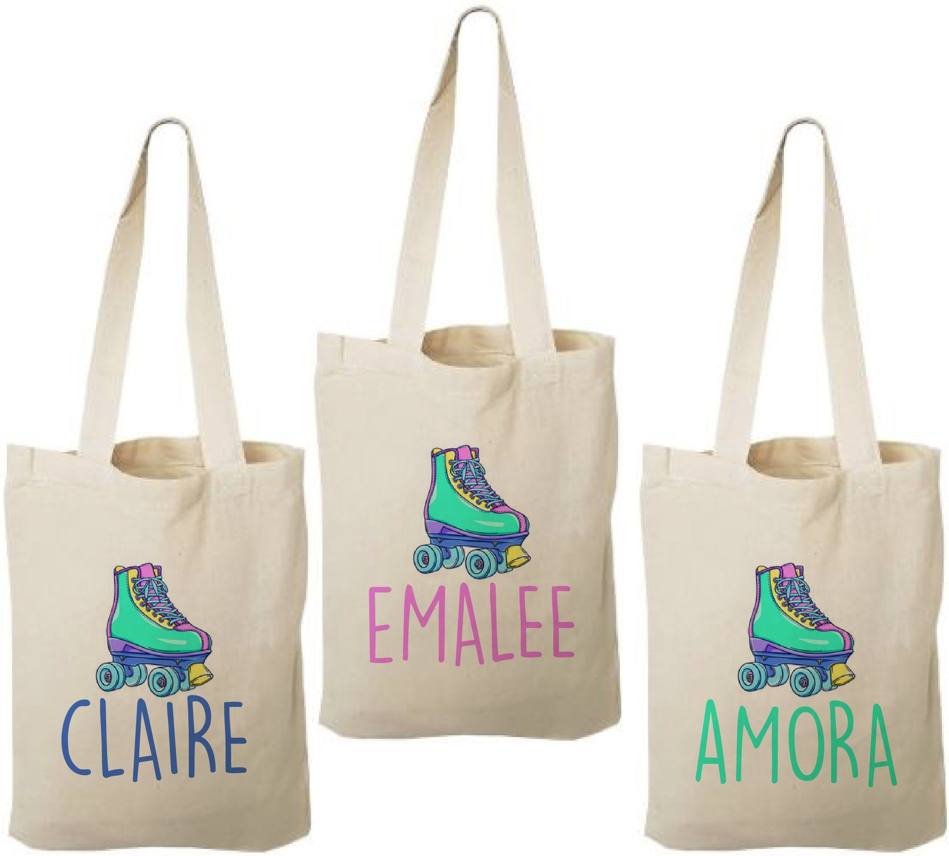 Custom Roller Skating Party Favor Bags - Perfect for Roller Skating Themed Parties & Events! - Set of Three Bags Personalized with Names