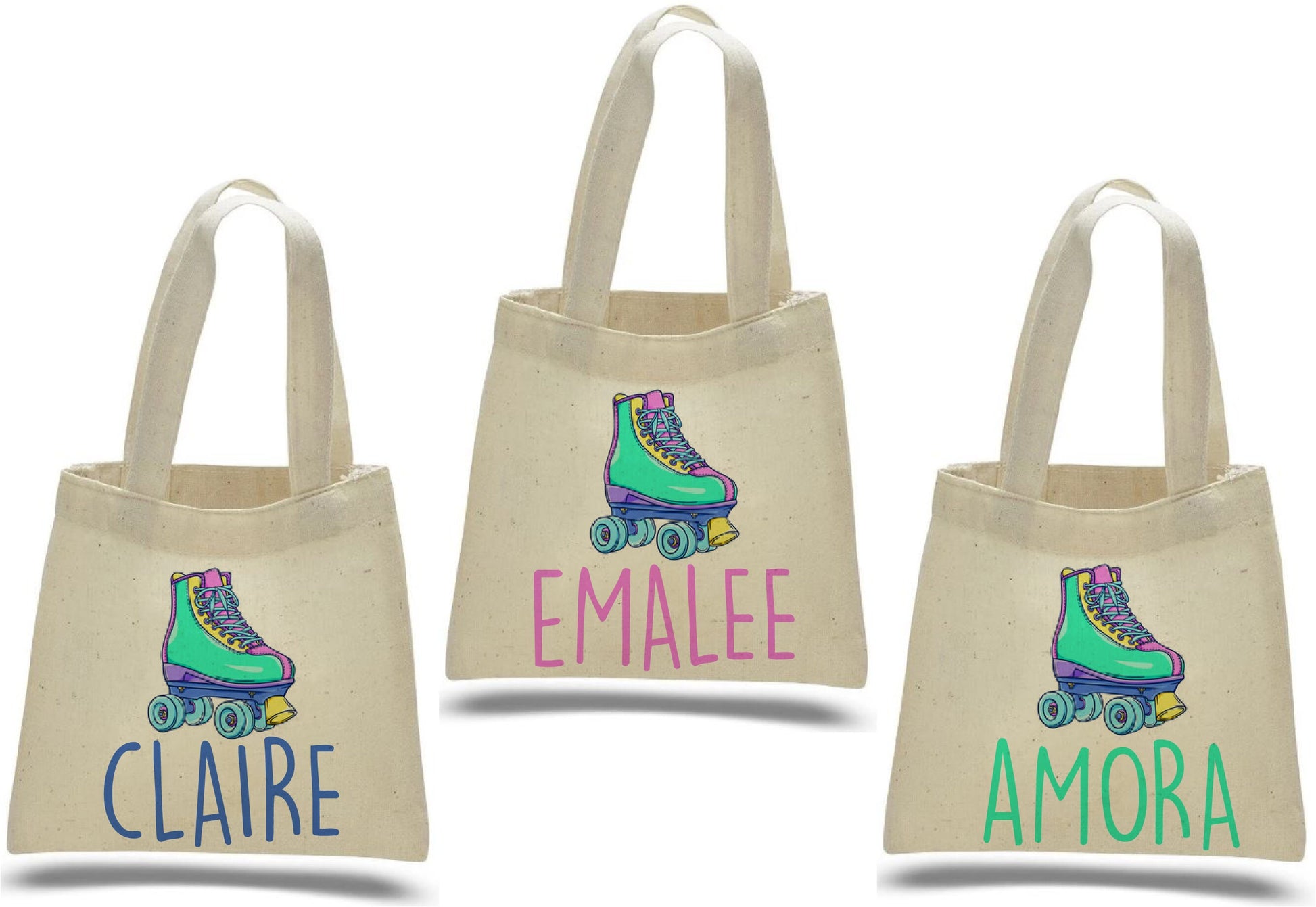 Custom Roller Skating Party Favor Bags - Perfect for Roller Skating Themed Parties & Events! - Set of Three Bags Personalized with Names