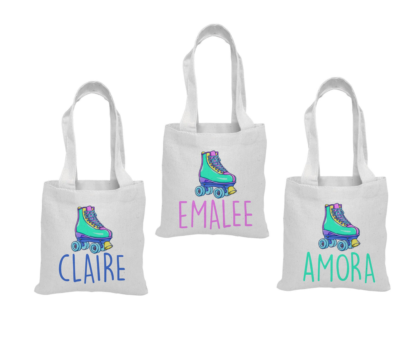 Custom Roller Skating Party Favor Bags - Perfect for Roller Skating Themed Parties & Events! - Set of Three Bags Personalized with Names
