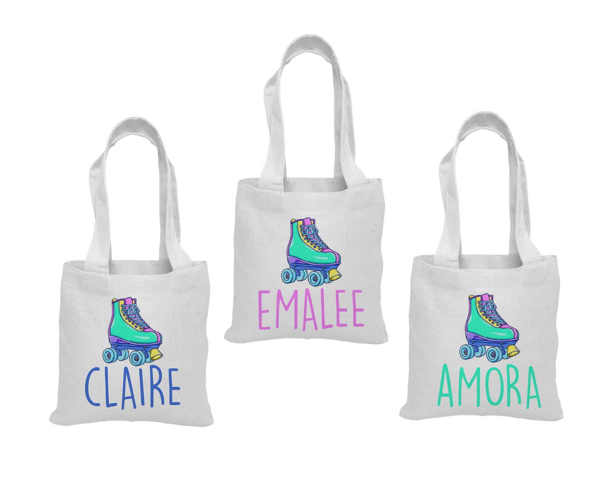 Custom Roller Skating Party Favor Bags - Perfect for Roller Skating Themed Parties & Events! - Set of Three Bags Personalized with Names