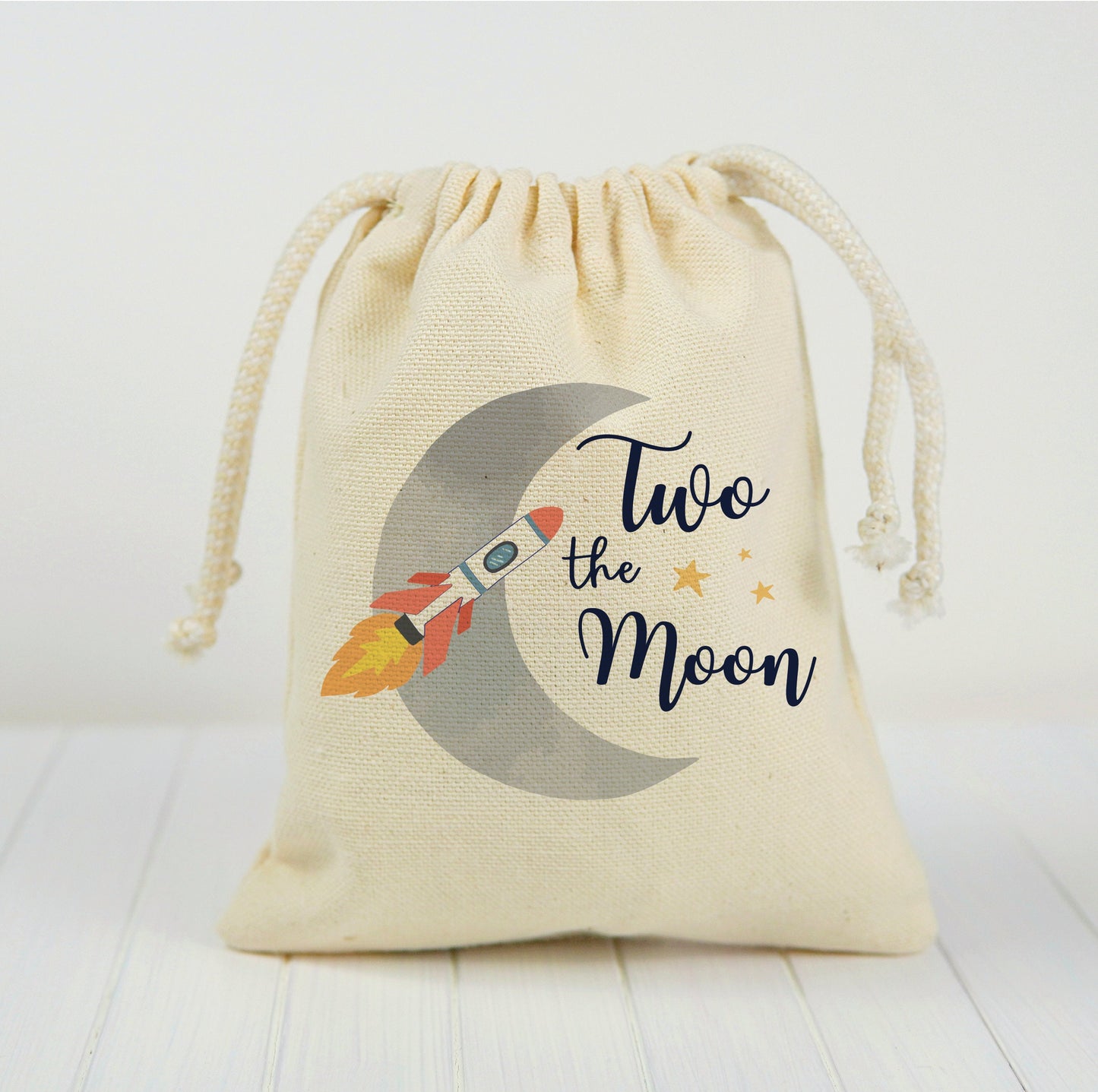 Two The Moon Party Favor Bags - Perfect for 2nd Birthdays! - Canvas Bags with Sturdy Drawstrings