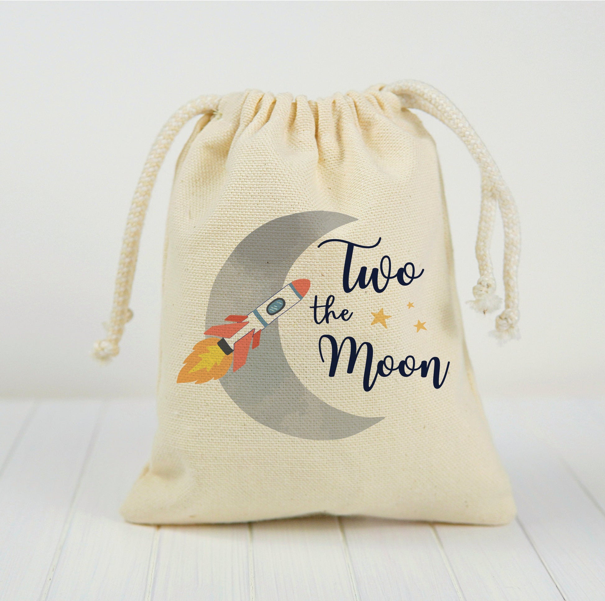 Two The Moon Party Favor Bags - Perfect for 2nd Birthdays! - Canvas Bags with Sturdy Drawstrings