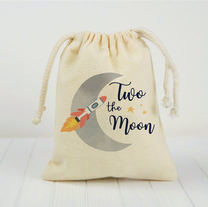 Two The Moon Party Favor Bags - Perfect for 2nd Birthdays! - Canvas Bags with Sturdy Drawstrings