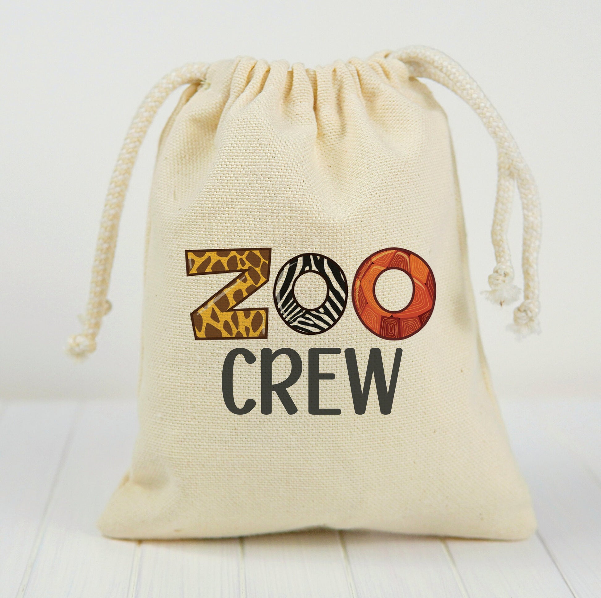 Zoo Crew Favor Bag – Animal Print Canvas Drawstring Party Bag