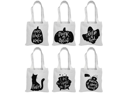 Halloween Cotton Favor Bags - Spooky Designs, Set of 6