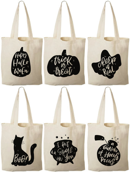Halloween Cotton Favor Bags - Spooky Designs, Set of 6