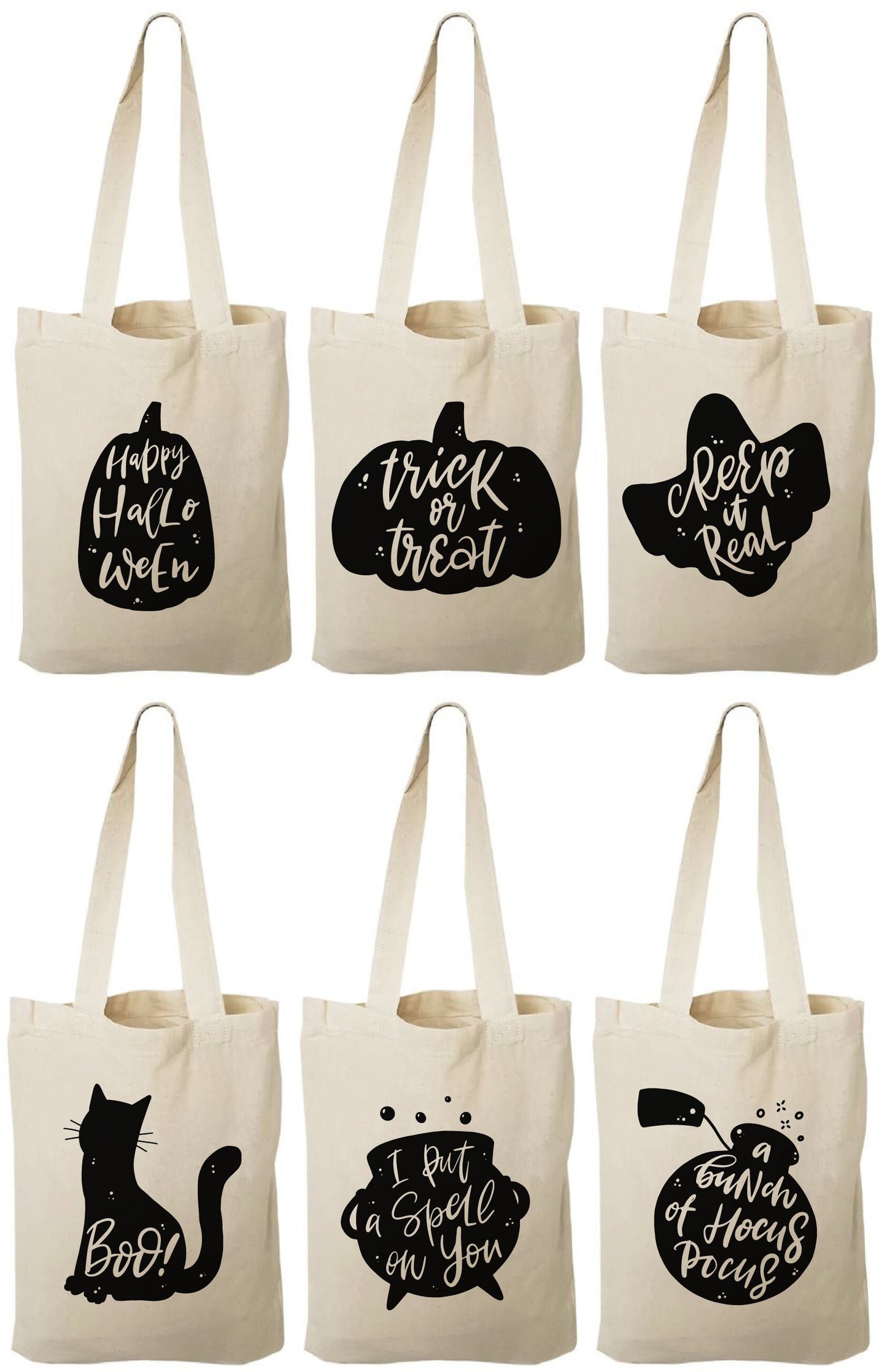 Halloween Cotton Favor Bags - Spooky Designs, Set of 6
