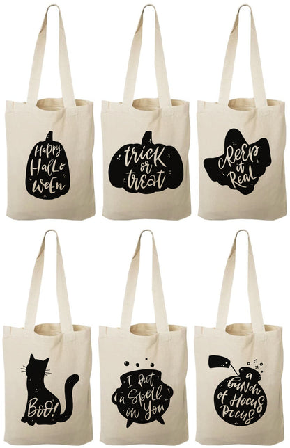 Halloween Cotton Favor Bags - Spooky Designs, Set of 6