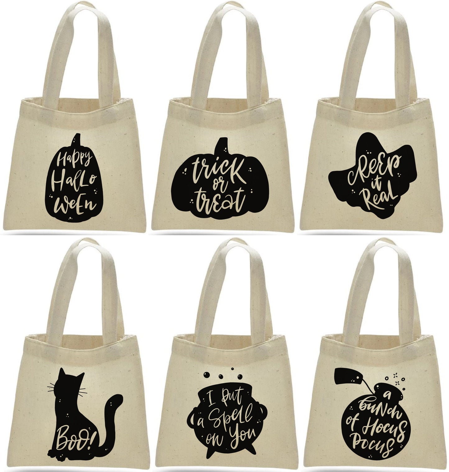 Halloween Cotton Favor Bags - Spooky Designs, Set of 6
