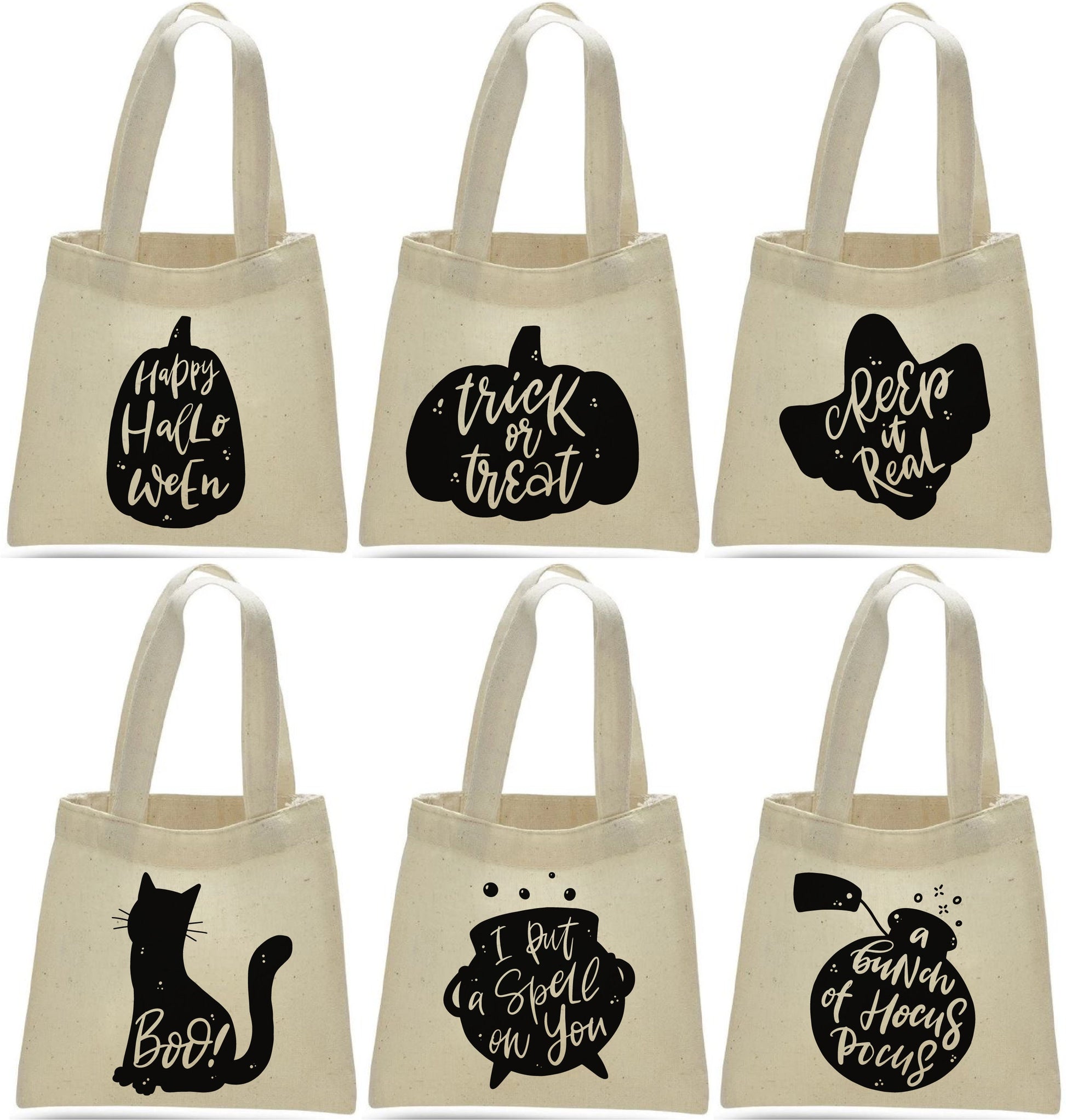 Halloween Cotton Favor Bags - Spooky Designs, Set of 6