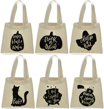 Halloween Cotton Favor Bags - Spooky Designs, Set of 6