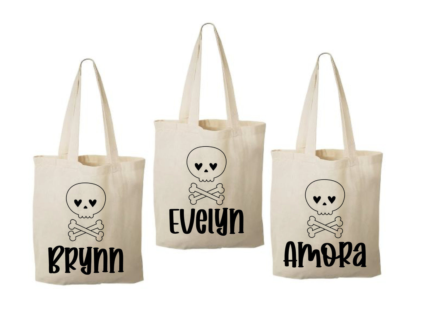 Personalized Halloween Favor Bags – Skeleton Design, Set of 3