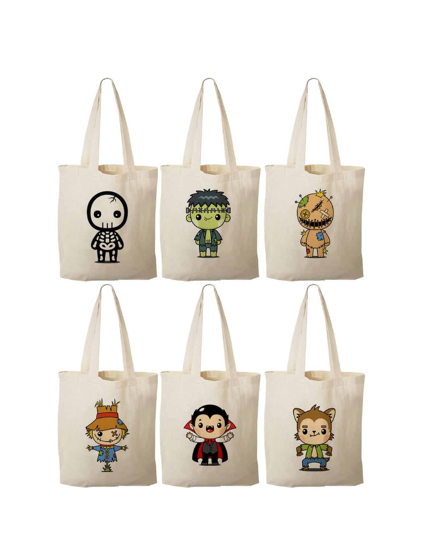 Halloween Party Favor Bags - Set of Six Reusable Cotton Canvas Goodie Bags