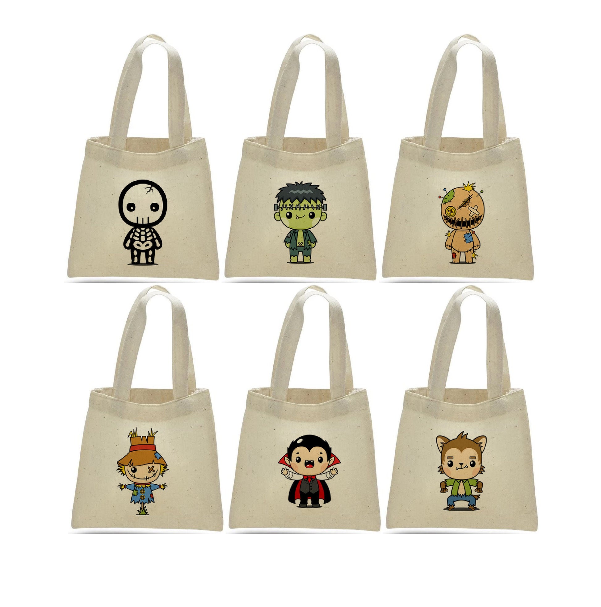 Halloween Party Favor Bags - Set of Six Reusable Cotton Canvas Goodie Bags
