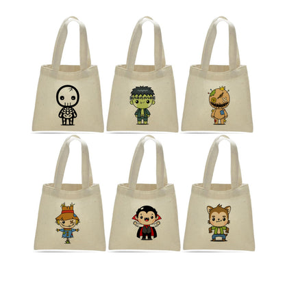 Halloween Party Favor Bags - Set of Six Reusable Cotton Canvas Goodie Bags