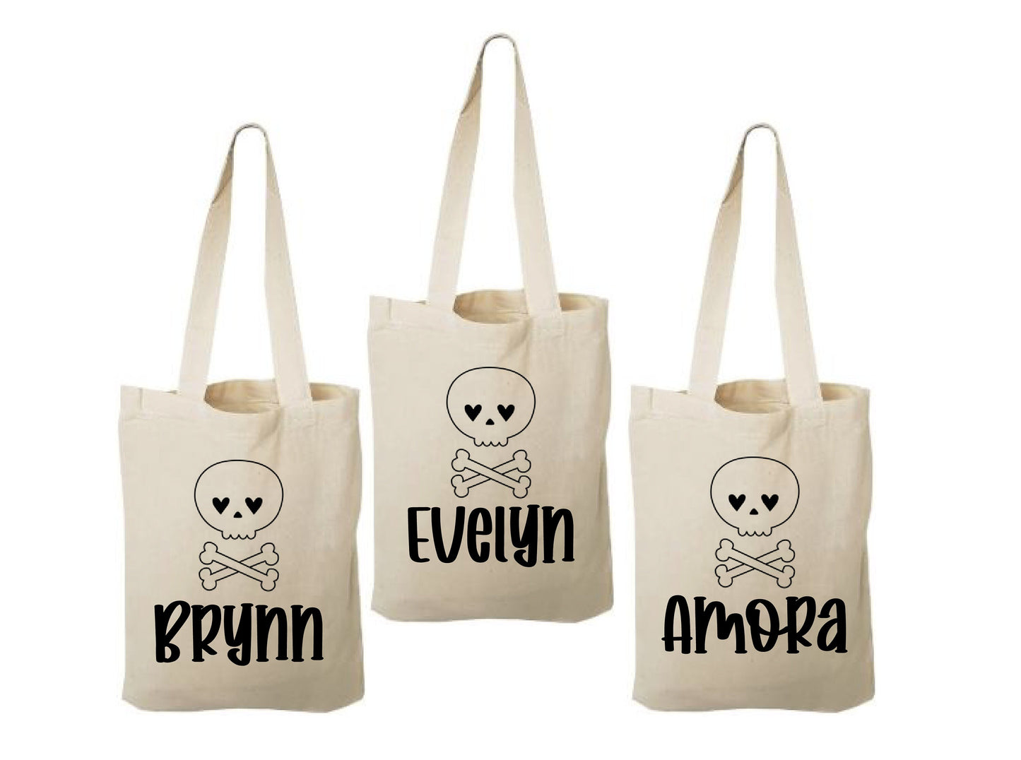 Personalized Halloween Favor Bags – Skeleton Design, Set of 3