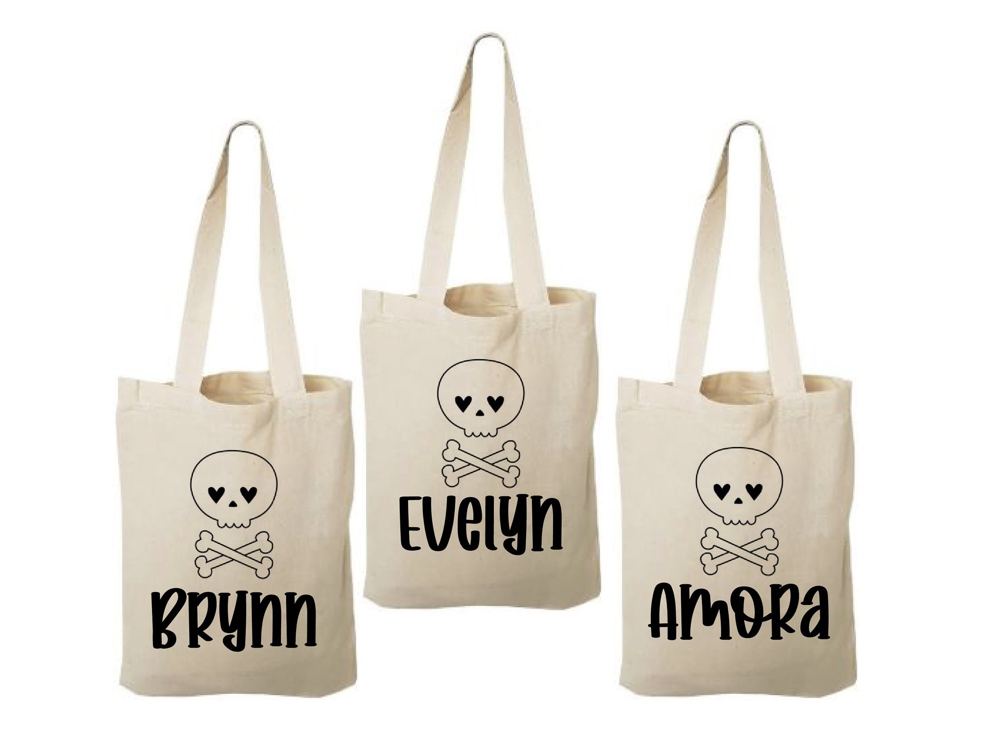 Personalized Halloween Favor Bags – Skeleton Design, Set of 3