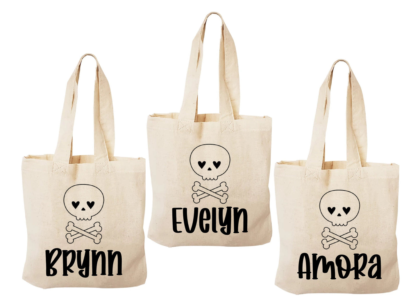 Personalized Halloween Favor Bags – Skeleton Design, Set of 3
