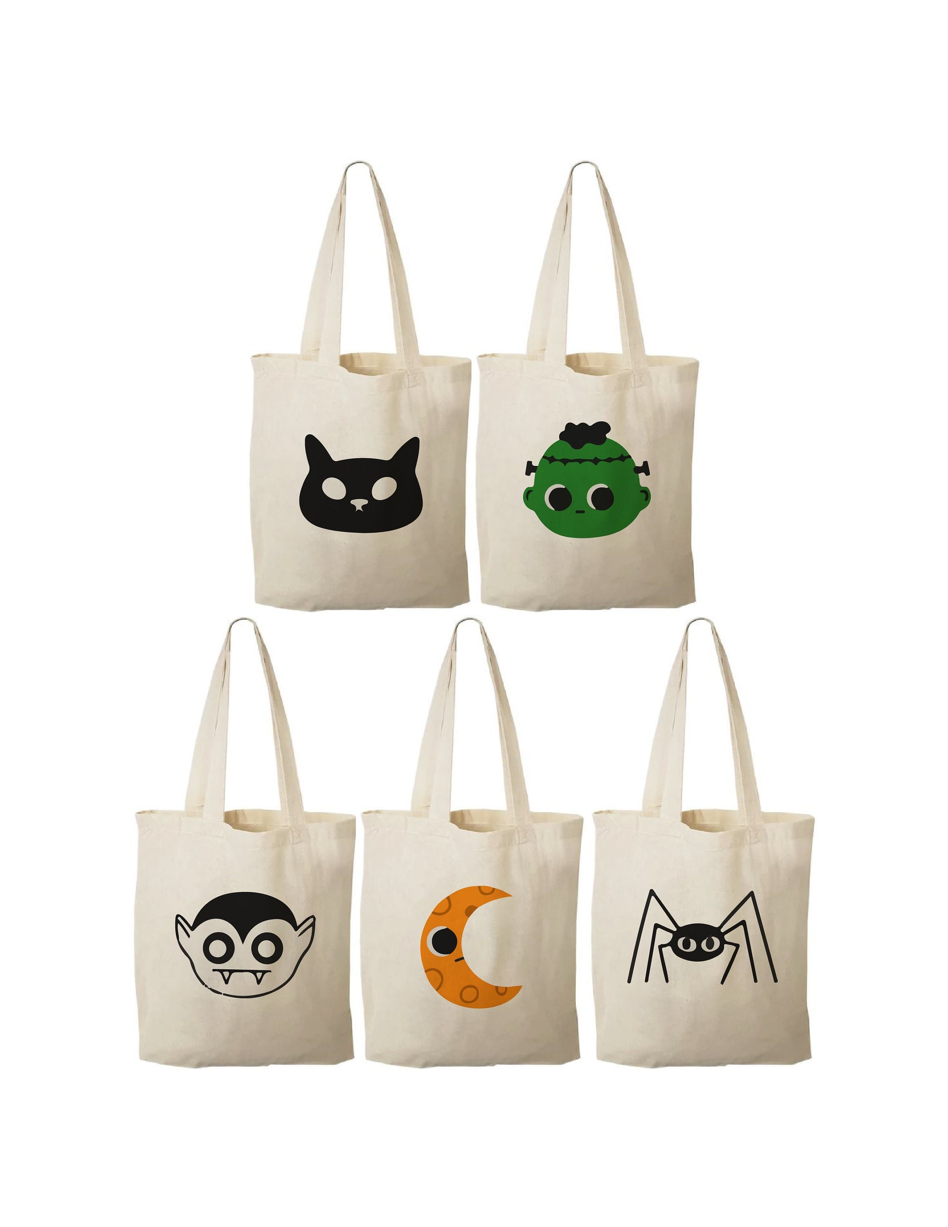 Halloween Party Favor Bags - Perfect for Halloween Parties! - Cotton Party Favor Bags with Handles - Set of Five