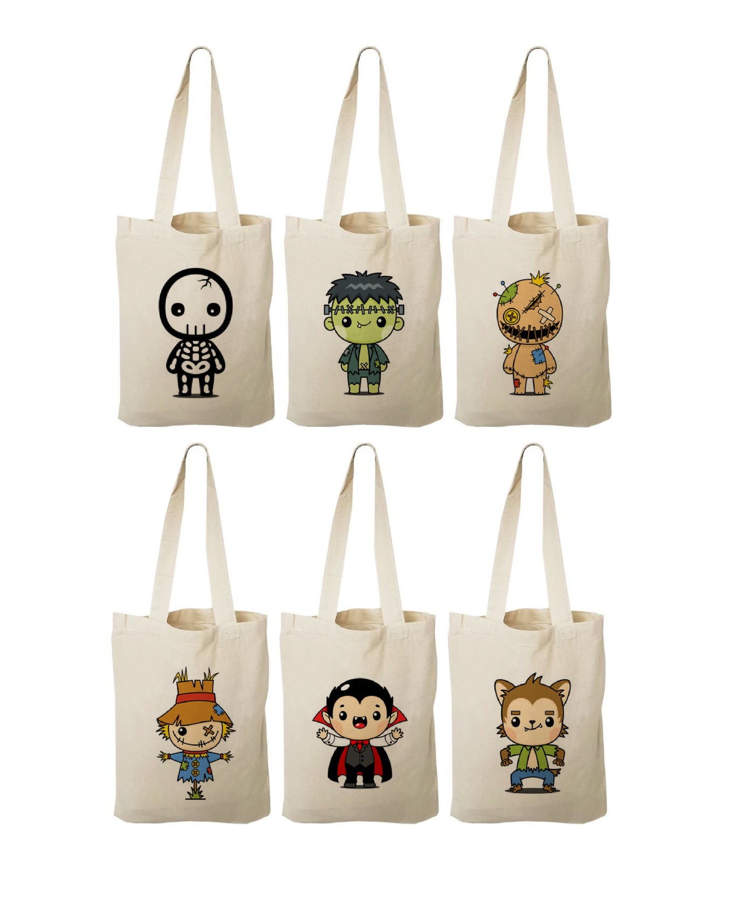 Halloween Party Favor Bags - Set of Six Reusable Cotton Canvas Goodie Bags