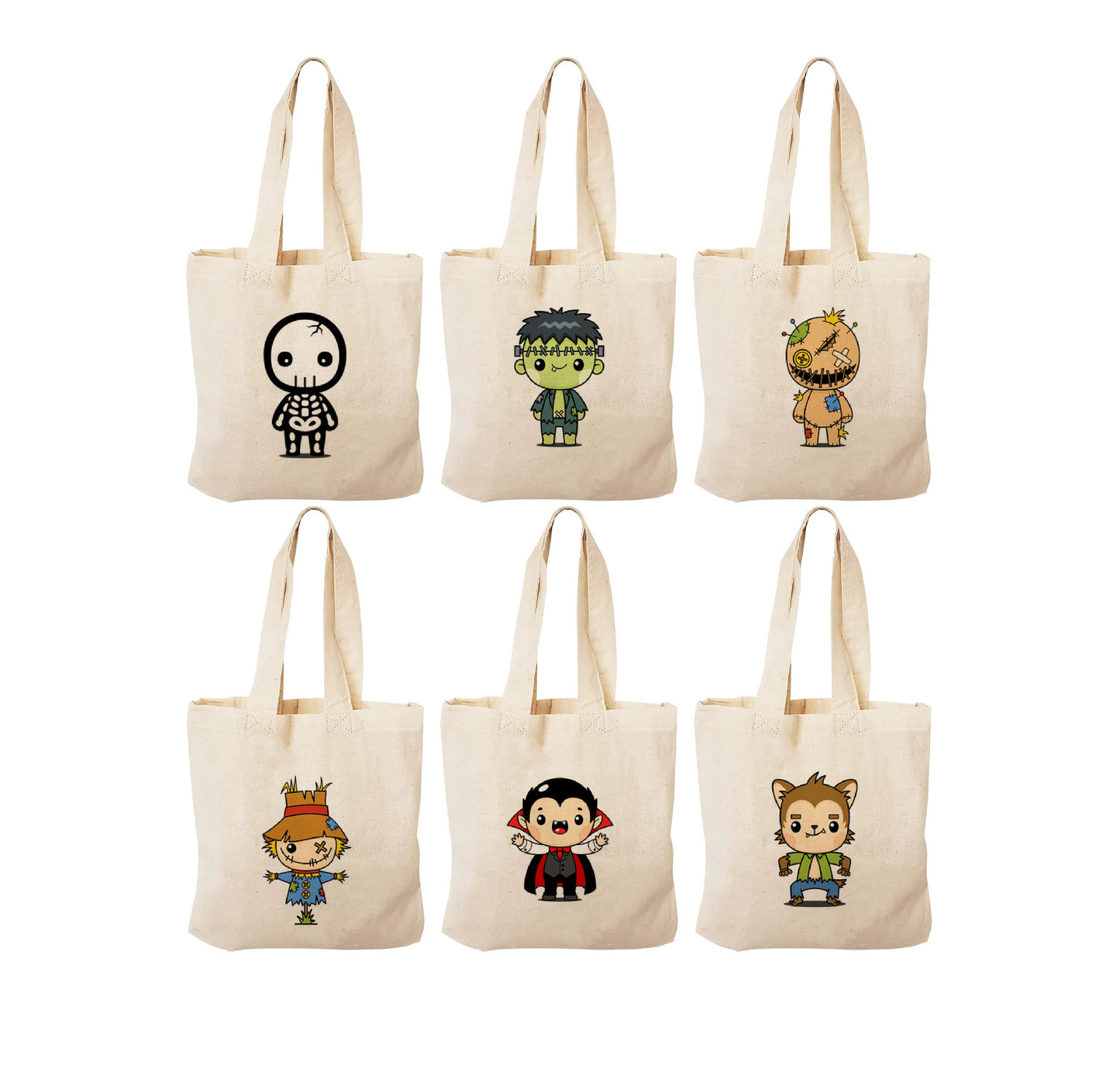 Halloween Party Favor Bags - Set of Six Reusable Cotton Canvas Goodie Bags