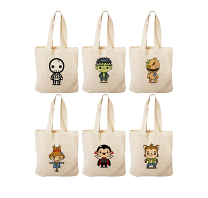 Halloween Party Favor Bags - Set of Six Reusable Cotton Canvas Goodie Bags