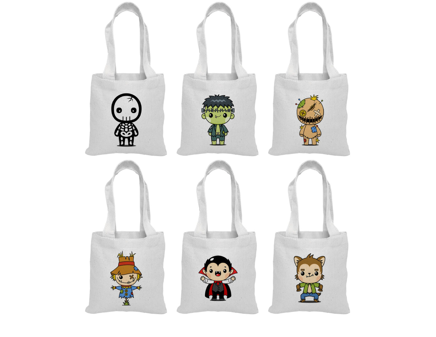 Halloween Party Favor Bags - Set of Six Reusable Cotton Canvas Goodie Bags