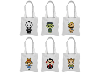 Halloween Party Favor Bags - Set of Six Reusable Cotton Canvas Goodie Bags