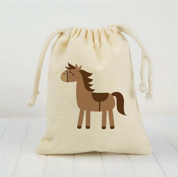 Horse Party Favor Bags, Cotton Drawstring Treat Bags, Set of 3