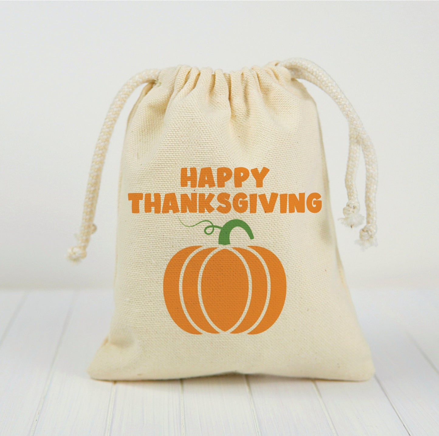 Happy Thanksgiving Party Favor Bags - Perfect for Thanksgiving Parties - Canvas Bags with Sturdy Drawstrings