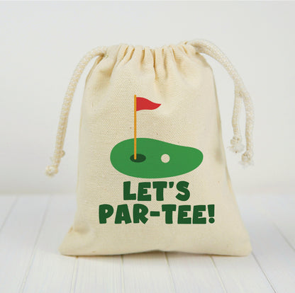 Golf Party Favor Bags - Perfect for Golf Themed Parties! - Let’s Par-Tee! - Thick Canvas with Sturdy Drawstring