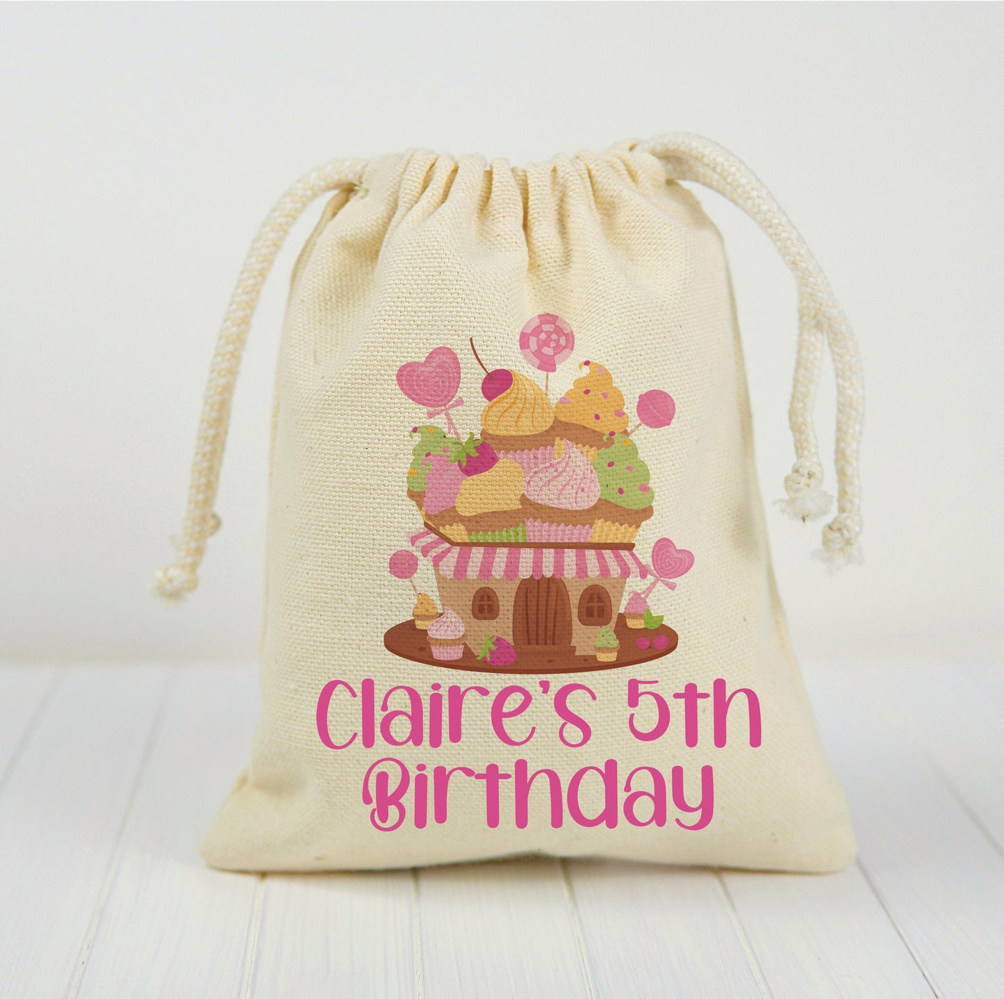 Personalized Candy Favor Bag – Cupcake House, Cotton Birthday Party