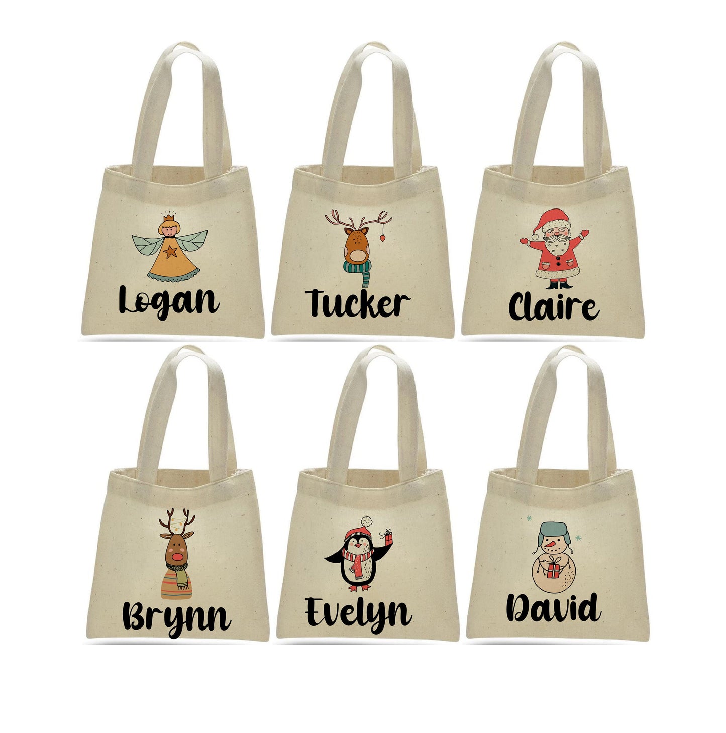 Personalized Christmas Party Favor Bags - Set of Six Bags