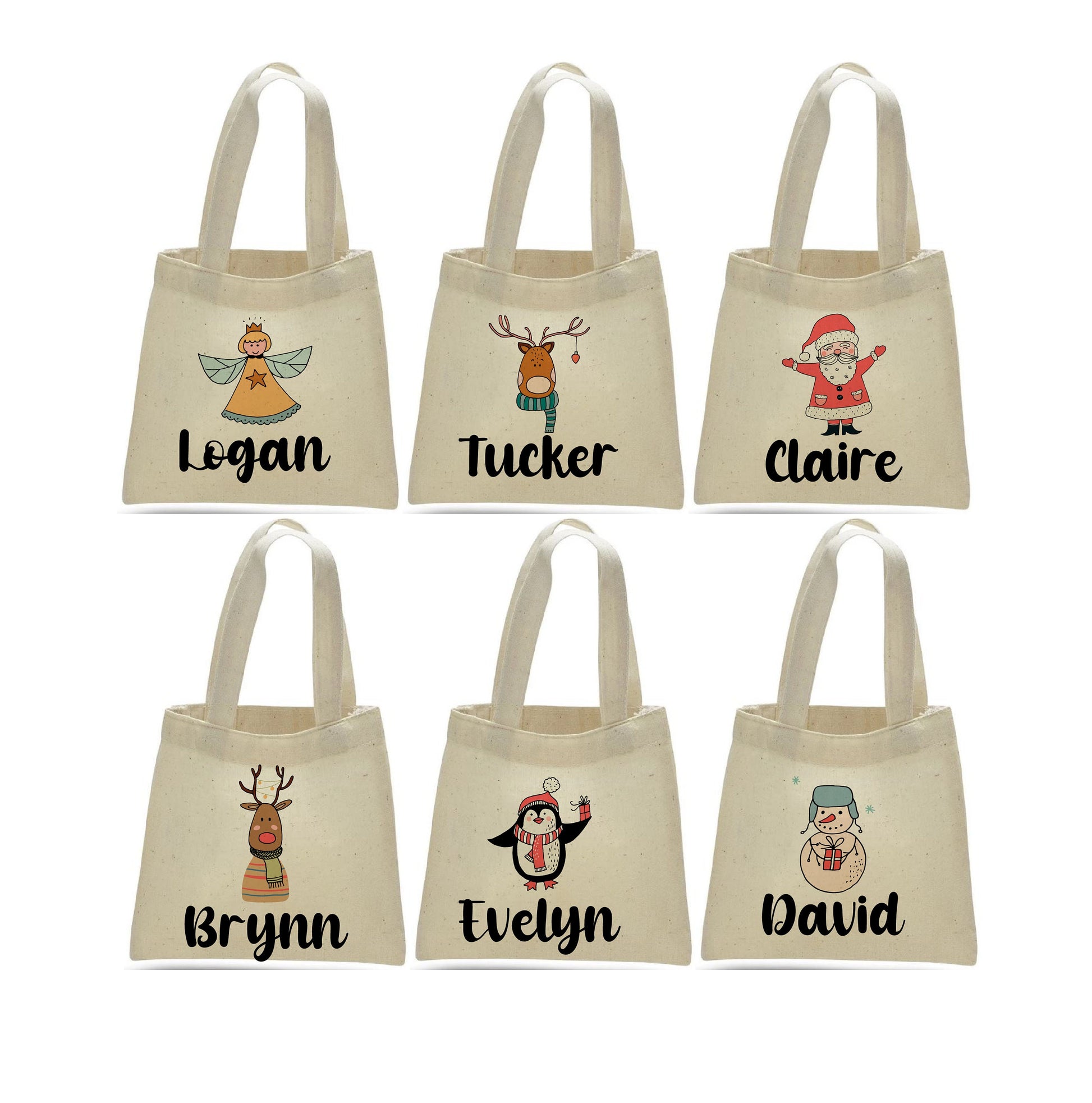 Personalized Christmas Party Favor Bags - Set of Six Bags