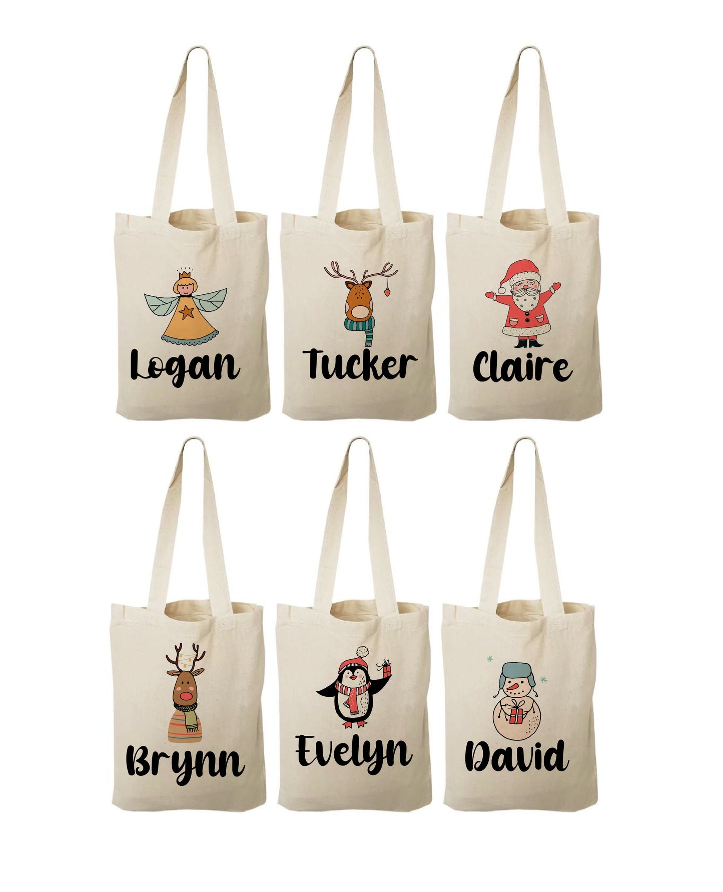 Personalized Christmas Party Favor Bags - Set of Six Bags